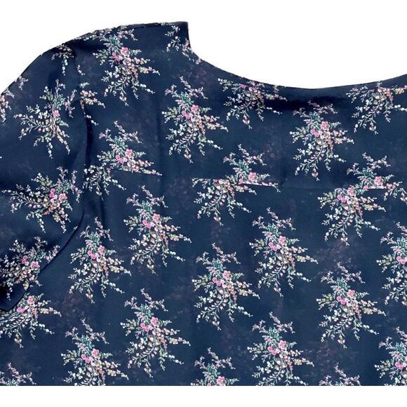 Charming Charlie | Black and Pink Floral Print Peasant Top | Large - Picture 7 of 9